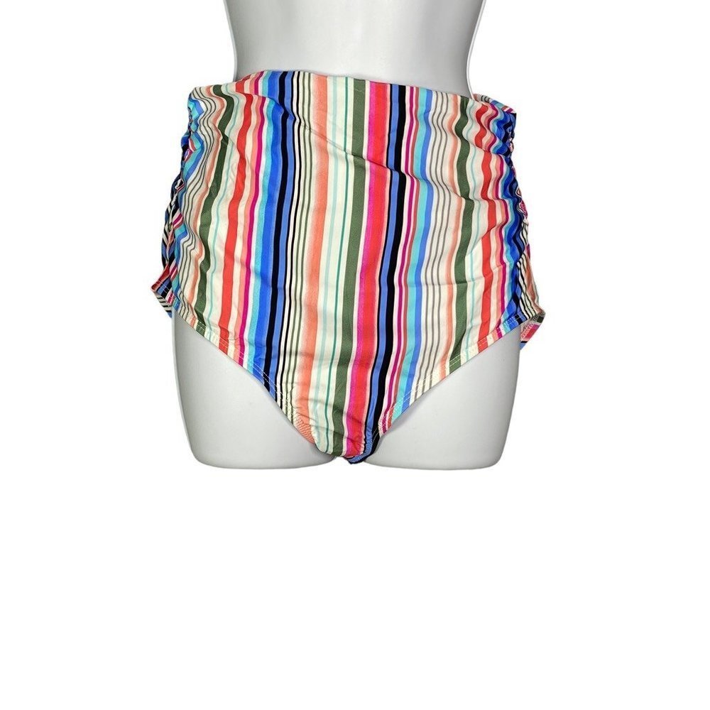Athena Womens Hipster Swim Bottom Multicolor Stripe Ruched Sides USA 8 New‎
